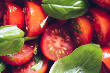 Healthy salad with cherry tomatoes and basil