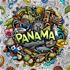 Panama cartoon doodle illustration. Funny local design. - obrazy, fototapety, plakaty