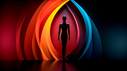 Silhouette of mannequin in neon light. Abstract background. - obrazy, fototapety, plakaty