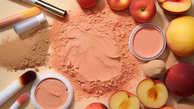 fuzz makeup display of peach palette, pantone, peach fuzz, ai-generated image