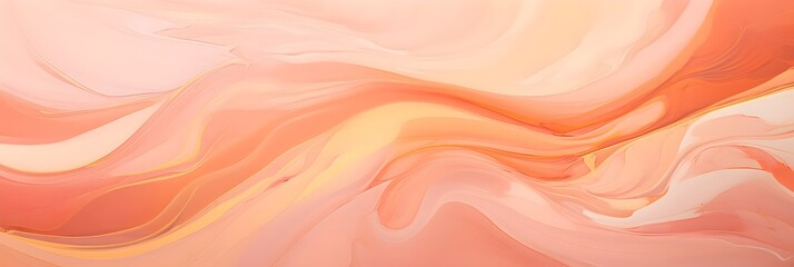 Abstract fluid art colors wave background in peach fuzz pantone color 2024. Marbled effect, liquid colors splash banner.