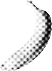Banana in halftone dots texture, isolated black and white vector design element
