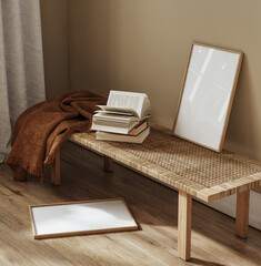 Mock up frame in cozy room interior background, 3d render © artjafara