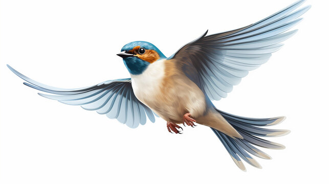 Portrait Of A Bird Flying On White Background 