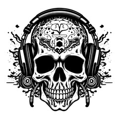 skull with headphone and crossbones
