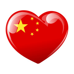 Obraz premium Flag of China in the shape of a heart. Heart with China flag. 3d illustration, vector