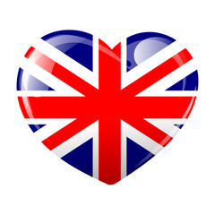 British flag in the shape of a heart. Heart with UK flag. 3D illustration, vector