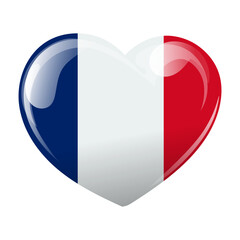 Flag of France in the shape of a heart. Heart with the flag of France. 3d illustration, vector