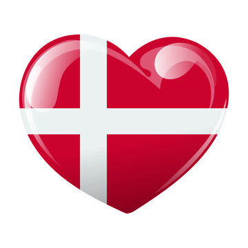 Flag of Denmark in the shape of a heart. Heart with the flag of Denmark. 3d illustration, vector