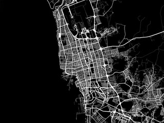 Vector road map of the city of Jeddah in the Kingdom of Saudi Arabia with white roads on a black background.