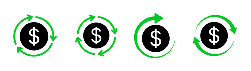Money return icon. Cashback, chargeback, money back icons collection. Money back refund vector icon