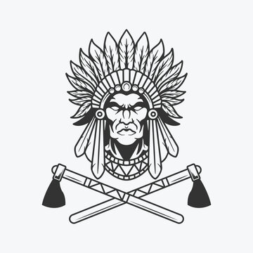 Indian chief head template logo design illustration