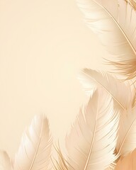 Beige background with delicate feathers arranged in a minimalist style, perfect for a social media post. The image exudes a sense of calm and sophistication with ample blank space for adding text.