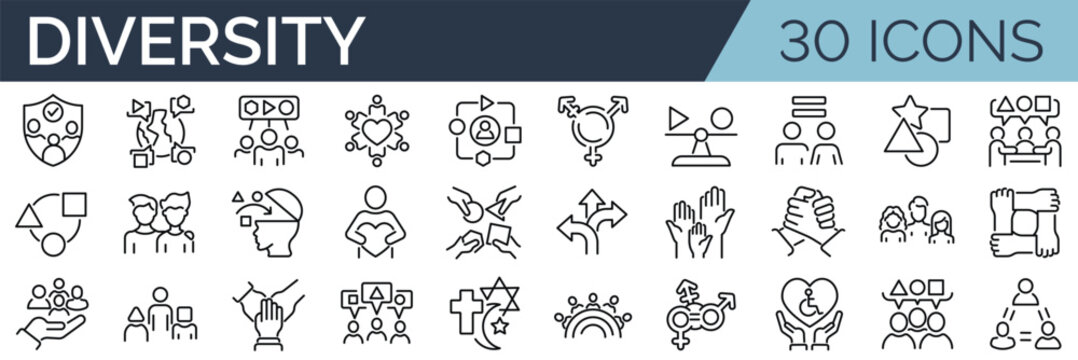 Set of 30 outline icons related to social media, social networks. Linear icon collection. Editable stroke. Vector illustration