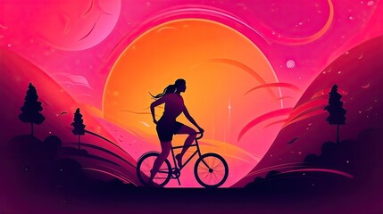 illustration of a girl cycling, sports