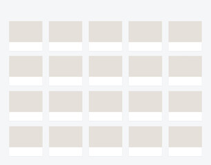 Palette for 20 color swatches. Beige samples to insert various colors, textures, materials, photos, slides. Twenty Templates in 4 rows with place for inscription. Vector Realistic mockup.