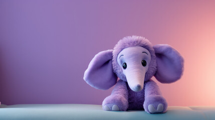 Soft purple elephant plush toy on light background, child's plaything