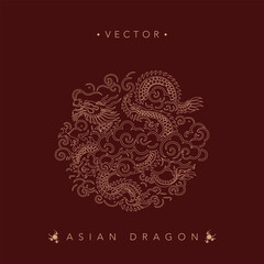 Dynamic Golden Dragon Illustration on Maroon Background