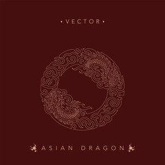 Coiled Asian Dragon in Elegant Circular Vector Frame