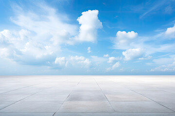 Empty floor with clean eyes view and beautiful blue cloudy sky background, Horizon landscape scene.