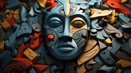 Abstract image using puzzle and colorful human mask - Powered by Adobe