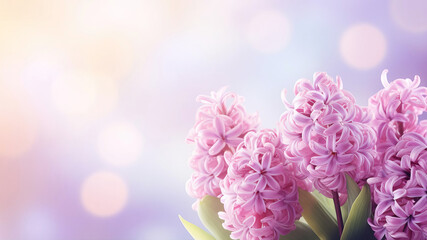 Fototapeta premium Blooming tender hyacinths in early spring in afternoon sunlight.