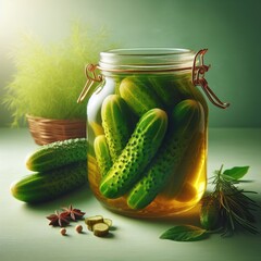 jar of pickled cucumbers - obrazy, fototapety, plakaty