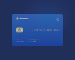 Template of blue vector credit card isolated on transparent background.