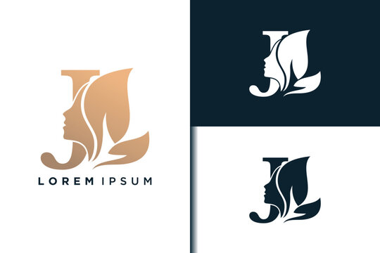j letter logo design with beauty face concept idea