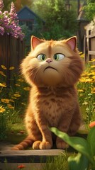 Naklejka na ściany i meble beautiful pixar cat in the garden