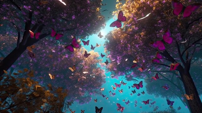 butterflies in a magical world illustration image.