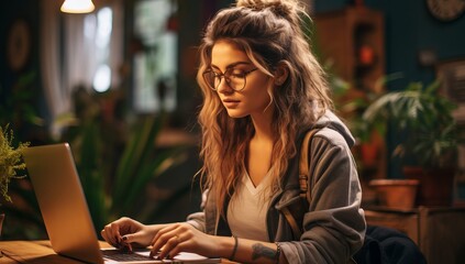 Modern Workday: Student Engaged in Laptop Work in Cafe