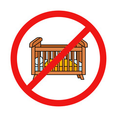 No Baby Crib Sign on White Background