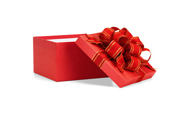 gift box isolated on white gift box Red, Open Lid, ribbon with gold trim,  isomatric angle view white background, Christmas and New Year's Day,
