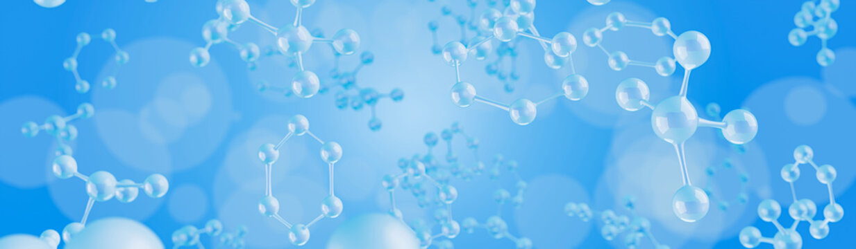 beauty serum cosmetic product. bubble serum and molecule background. Molecular structure of glass, biotechnology. fluconazole molecular structure flat model, azoles, chemical formular. 3d rendering.