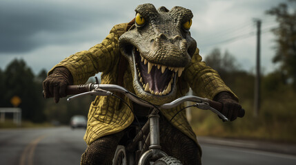 Crocodile riding on a bicycle