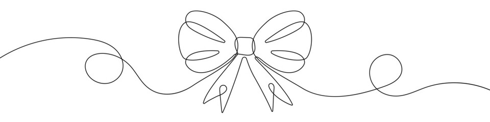 Continuous line drawing of gift bow. Single line gift bow icon.