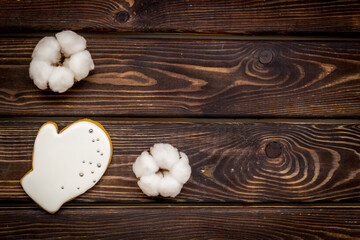 White Christmas cookies pattern, top view. New Year decoration