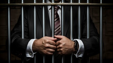 businessman holds prison bars, an official is arrested for money laundering 