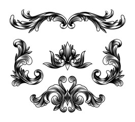 Hand drawn engraved baroque elements and decoration