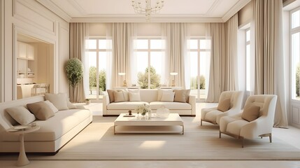 beautiful elegance home interior design concept living room in classic modern stylish decoration white beige bright material