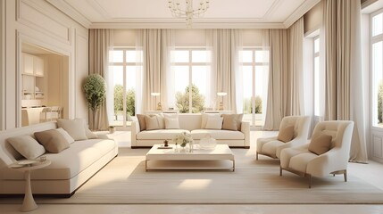 Fototapeta premium beautiful elegance home interior design concept living room in classic modern stylish decoration white beige bright material