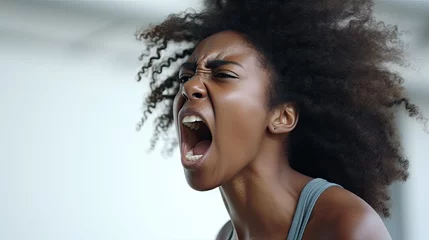 Fotobehang black woman is yelling with a fully open mouth © Salander Studio