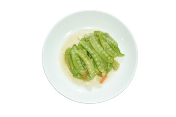 stir fried garden pea in soy sauce vegetarian food on plate