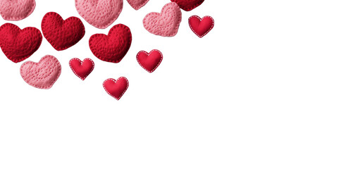 Red and pink hearts on transparent background.