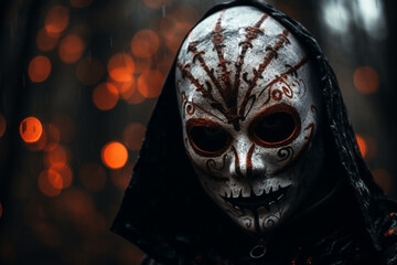 Close-up of a Person in a Scary Halloween Mask