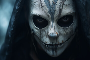 Close-up of a Person in a Scary Halloween Mask