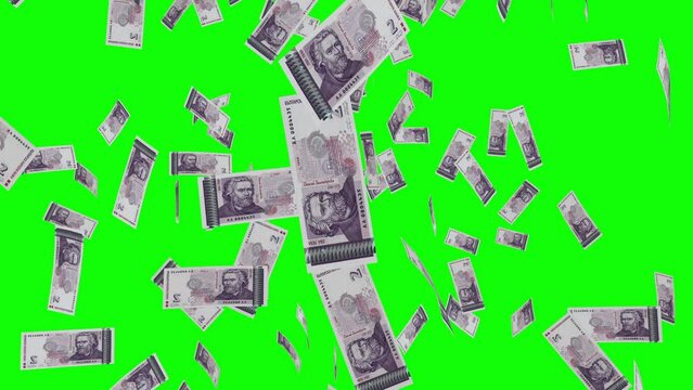2 BULGARIAN LEVA notes falling Green screen