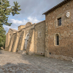 side view of san Pietro Cathedral at medieval village, Sovana, Italy