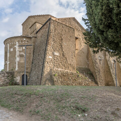apse view of san Pietro Cathedral at medieval village, Sovana, Italy - obrazy, fototapety, plakaty